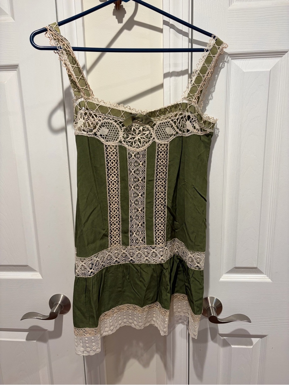 Source Unknown Olive Mini Dress with Cream Crochet Trim - Picture 8 of 8